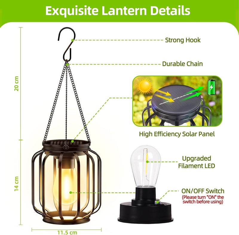 BONLION Solar Hanging Lanterns Outdoor Waterproof: 4 Pack Metal Solar-Powered Lights with Hook, Bright Warm Lantern Decor for Outside, Classic Outdoor Lighting for Yard Garden Patio Porch Balcony Decorations - Image 2